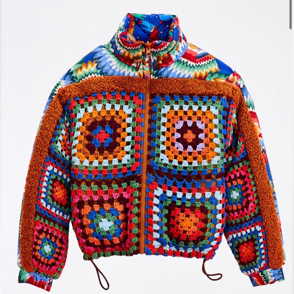 Crochet Colorful Forest Reversible Puffer Jacket Farm Rio